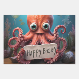 Hoja De Papel De Regalo Octopus feliz cumpleaños