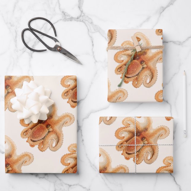 Hoja De Papel De Regalo Octopus Salutii, Animales Acuáticos Marinos (Anverso)