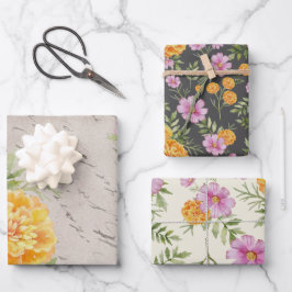 Hoja De Papel De Regalo Octubre Mes de Nacimiento Flores Marigold Cosmos