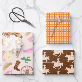 Hoja De Papel De Regalo Oeste salvaje con niños del patrón Cacti Fiesta de