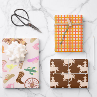 Hoja De Papel De Regalo Oeste salvaje con niños del patrón Cacti Fiesta de