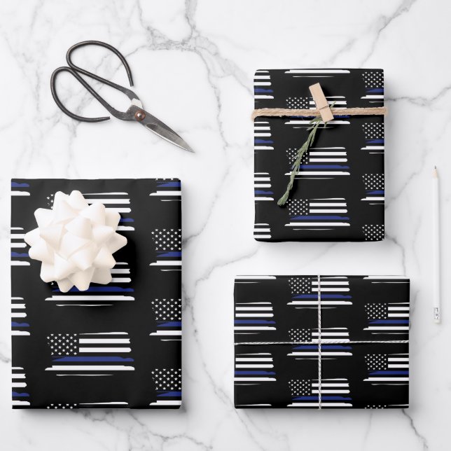 Hoja De Papel De Regalo Oficial de policía Policía de la Línea Azul delgad (Anverso)