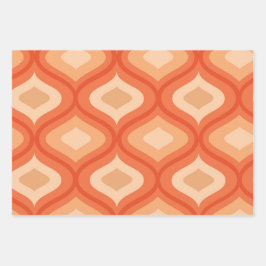 Hoja De Papel De Regalo Ogee moderno de mediados de siglo en naranja y bei