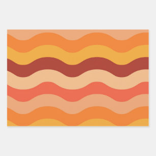 Hoja De Papel De Regalo Olas abstractas retro 70 groovy naranja y amarillo