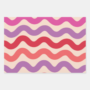 Hoja De Papel De Regalo Olas abstractas retro Patrón rojo púrpura rosa