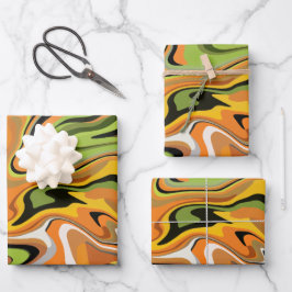 Hoja De Papel De Regalo Olas Fluyentes Abstractas de Colores de Otoño