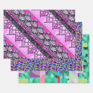 Hoja De Papel De Regalo Olas japonesas, lapis y licencia de oro y focos de