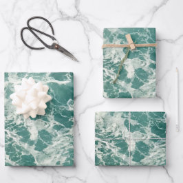 Hoja De Papel De Regalo Olas verdes azules del océano