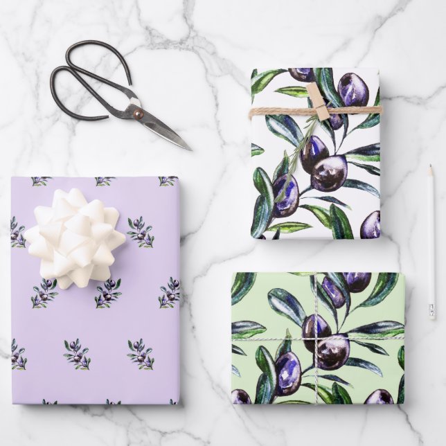 Hoja De Papel De Regalo Olive Branch Watercolor Pattern  (Anverso)