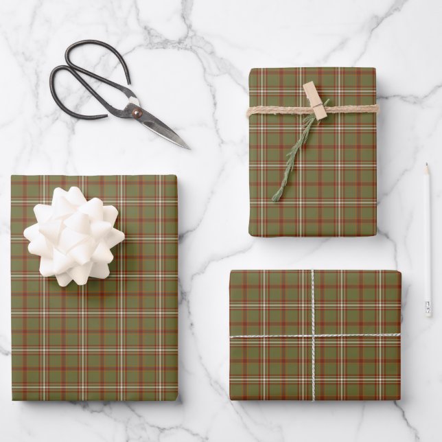 Hoja De Papel De Regalo Olive Burgundy White Plaid Classic (Anverso)