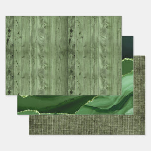 Hoja De Papel De Regalo Olive Green Faux Wood