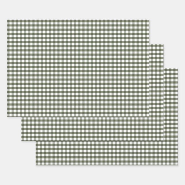 Hoja De Papel De Regalo Olive Green Gingham Pattered (Set)