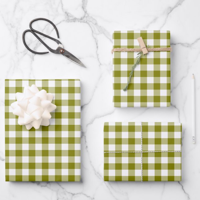 Hoja De Papel De Regalo Olive Green Plaid Gingham (Anverso)