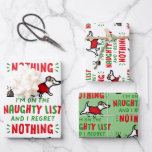 Hoja De Papel De Regalo On the Naughty List and I Regret Nothing Funny Dog<br><div class="desc">Funny dog Christmas gift wrap. I'm on the naughty list and I regret NOTHING. Cute Jack Russell Terrier puppy walking away from poop. Fun holiday wrapping paper for dog lovers.</div>