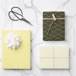 Hoja De Papel De Regalo Onda Japonesa Geométrica Amarilla Negra Blanca