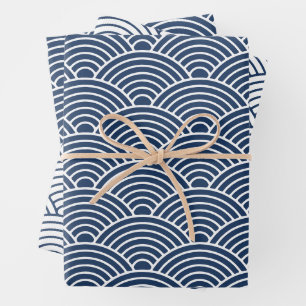 Hoja De Papel De Regalo Onda japonesa Seigaiha   Azul marino