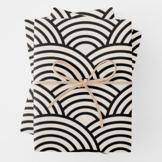 Hoja De Papel De Regalo Onda Japonesa Seigaiha Blanco Negro Y Crema