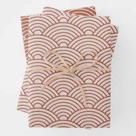 Hoja De Papel De Regalo Onda japonesa Seigaiha | Boho Terracotta Brown