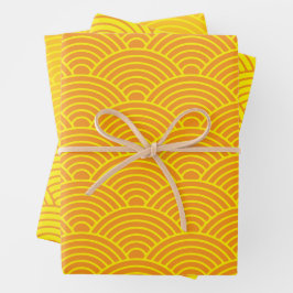 Hoja De Papel De Regalo Onda japonesa Seigaiha | Naranja y amarillo