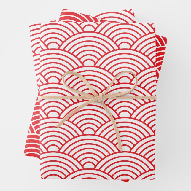 Hoja De Papel De Regalo Onda japonesa Seigaiha | Rojo y blanco (In situ)