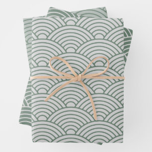 Hoja De Papel De Regalo Onda japonesa Seigaiha Verde sabio y gris
