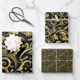 Hoja De Papel De Regalo Onyx negro y oro