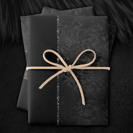 Hoja De Papel De Regalo Onyx Romance | Damasco negro satinado