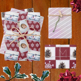 Hoja De Papel De Regalo Óptica rosa de copo de nieve Pinstripes 3 Navidade