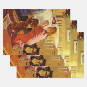 Hoja De Papel De Regalo Oraciones a la hora de acostarse, niña con cachorr