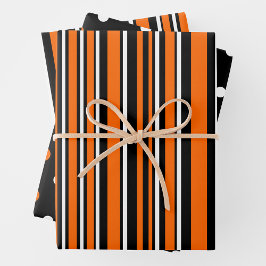 Hoja De Papel De Regalo Orange, Black & White Trendy Stripes & Polka Dots