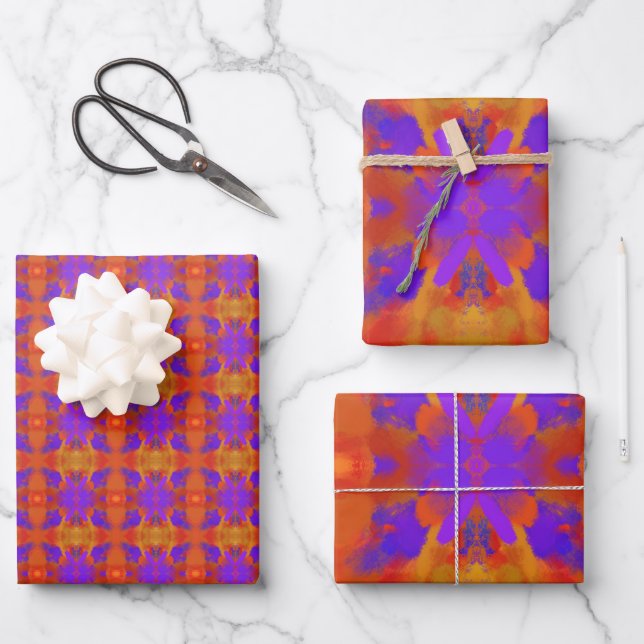 Hoja De Papel De Regalo Orange Purple And Red Abstract Graphic Art Design (Anverso)