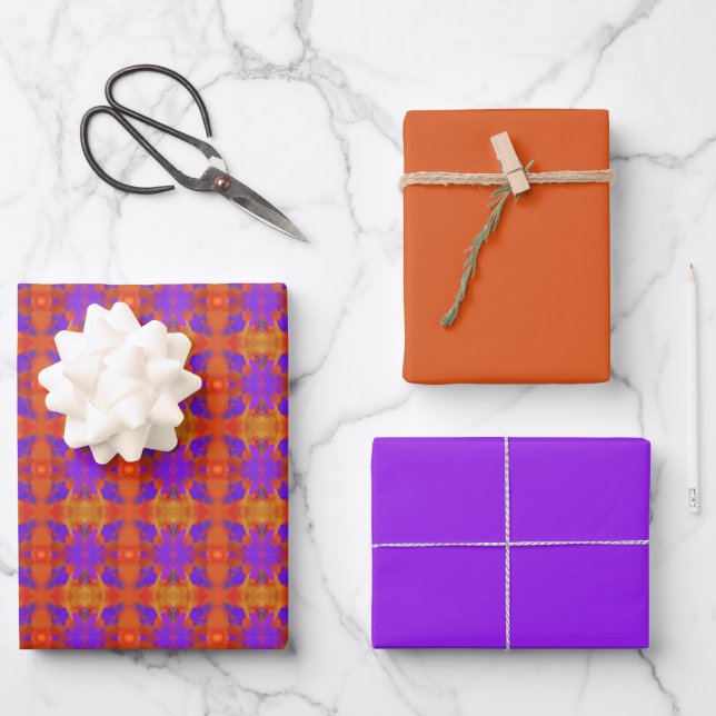Hoja De Papel De Regalo Orange Purple And Red Abstract Graphic Art Design (Anverso)