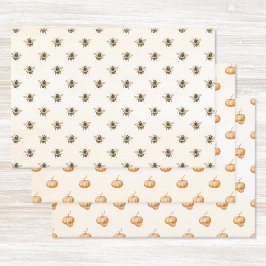 Hoja De Papel De Regalo Orange Watercolor Pumpkins et Bumblebees Pattern
