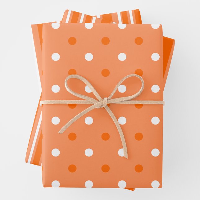 Hoja De Papel De Regalo Orange & White Stylish & Fun Stripes & Polka Dots (Orange & White Stylish & Fun Stripes & Polka Dots Wrapping Paper Sheets)