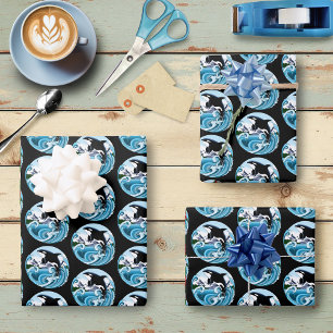 Hoja De Papel De Regalo Orca Asesina Majestuosa Olas Azules Océano