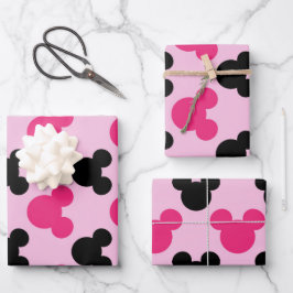 Hoja De Papel De Regalo Orejas de ratón rosado y negro