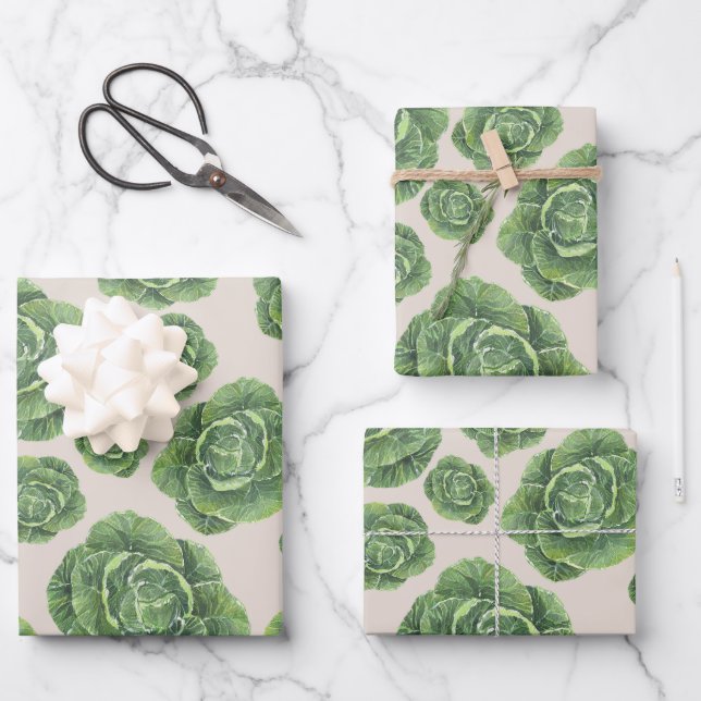 Hoja De Papel De Regalo Organic Green Cabbage Design  (Anverso)