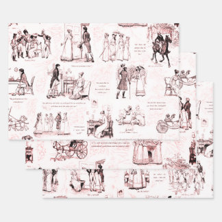 Hoja De Papel De Regalo Orgullo y prejuicio citas de tela rosa roja de vin