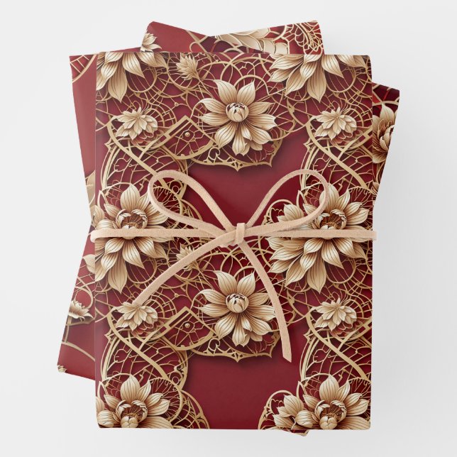 Hoja De Papel De Regalo Oriental Art Deco Florals | Chinese New Year (In situ)