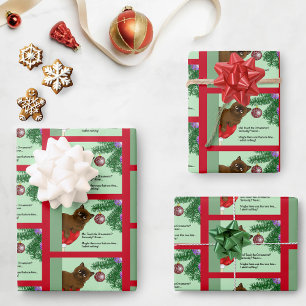 Hoja De Papel De Regalo Ornamento navideño marrón gato gracioso