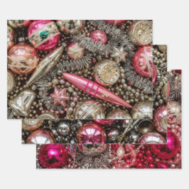 Hoja De Papel De Regalo Ornamento rosa y plateado retro