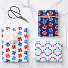 Hoja De Papel De Regalo Ornamentos azules y rojos de navidad con copos de