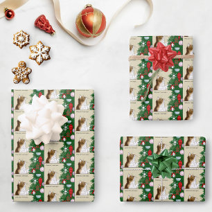 Hoja De Papel De Regalo Ornamentos de gatos de Calico en árbol de navidad 