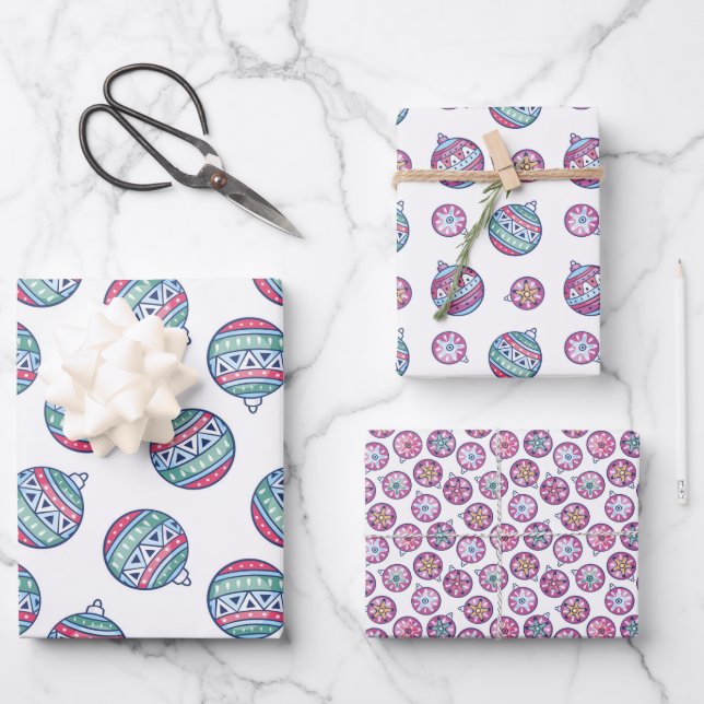 Hoja De Papel De Regalo Ornamentos de Navidad, coordinados (Anverso)
