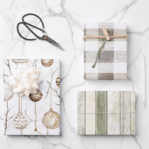 Hoja De Papel De Regalo Ornamentos de Navidad de Cream Tan Orgánico