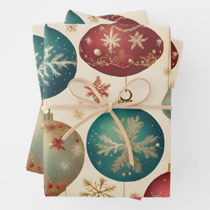 Hoja De Papel De Regalo Ornamentos de Navidad de época colorida