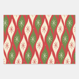 Hoja De Papel De Regalo Ornamentos de Navidad retro de mediados de siglo