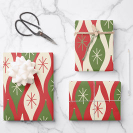 Hoja De Papel De Regalo Ornamentos de Navidad retro de mediados de siglo