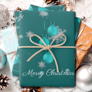 Hoja De Papel De Regalo Ornamentos de Navidad verde azulados Envolver hoja