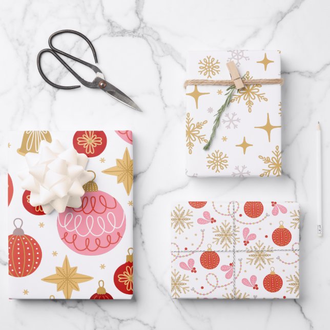 Hoja De Papel De Regalo Ornamentos de vacaciones retro curados Navidades d (Anverso)